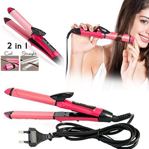 2-in-1 Hair Straightener & Curler – Heating Iron for Styling Hair & Accessories
